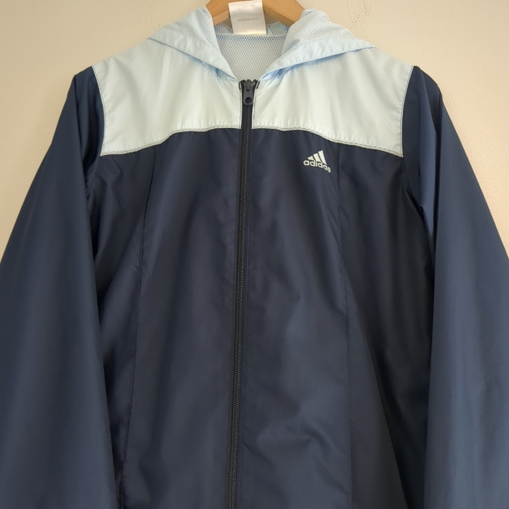 Adidas Windbreaker Women's Medium Navy Light Blue Spring Jacket Light Weight - Picture 2 of 8